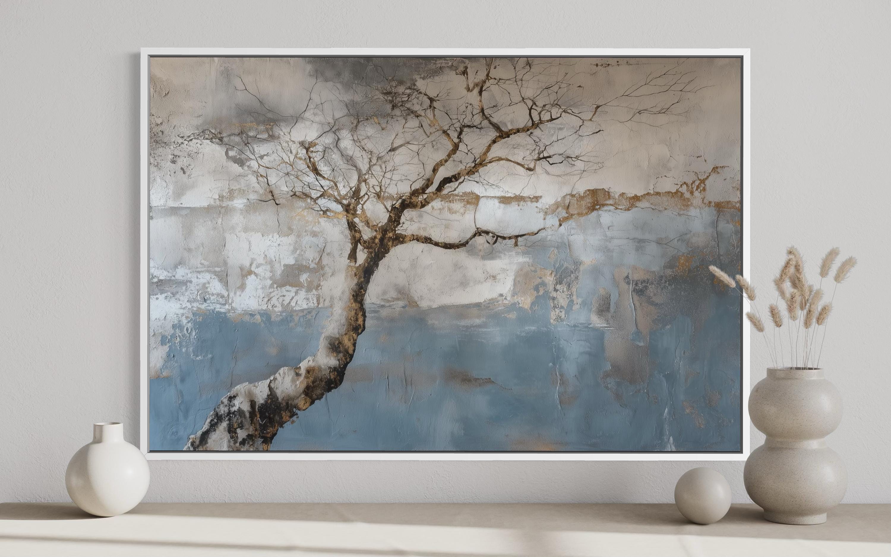 Wabi Sabi Tree Landscape Zen Canvas Wall Art for Above Fireplace