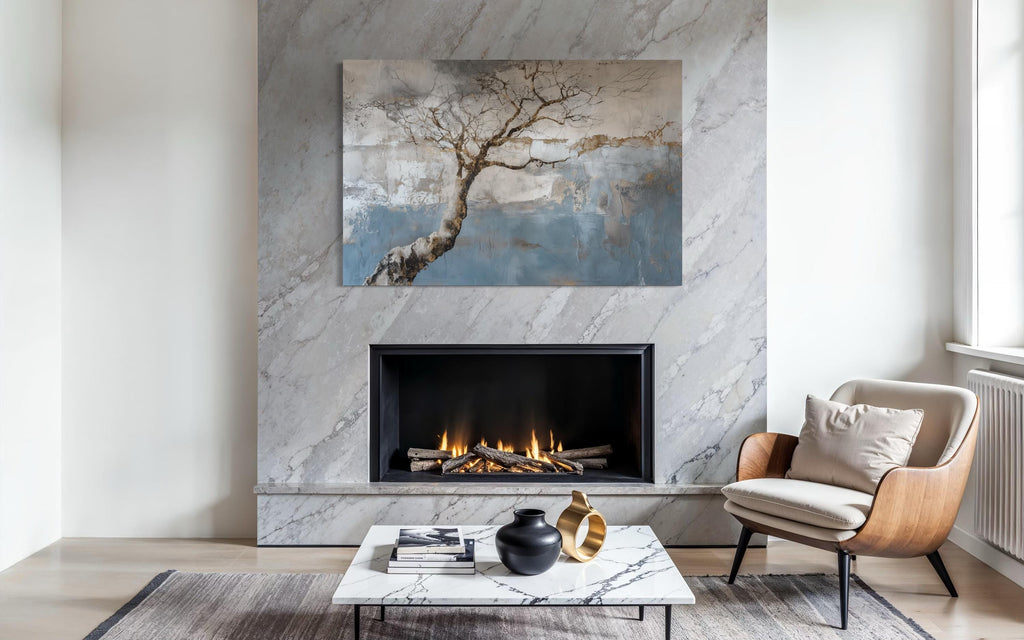 Wabi Sabi Tree Landscape Zen Canvas Wall Art for Above Fireplace