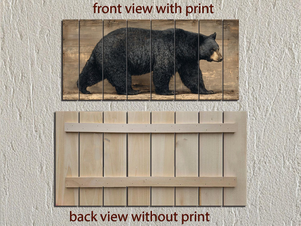 Walking Black Bear Large Horizontal Wood Wall Art For  Rustic Cabin Or Hunting Lodge Decor