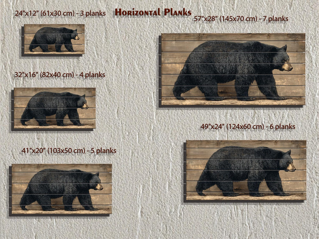 Walking Black Bear Large Horizontal Wood Wall Art For  Rustic Cabin Or Hunting Lodge Decor