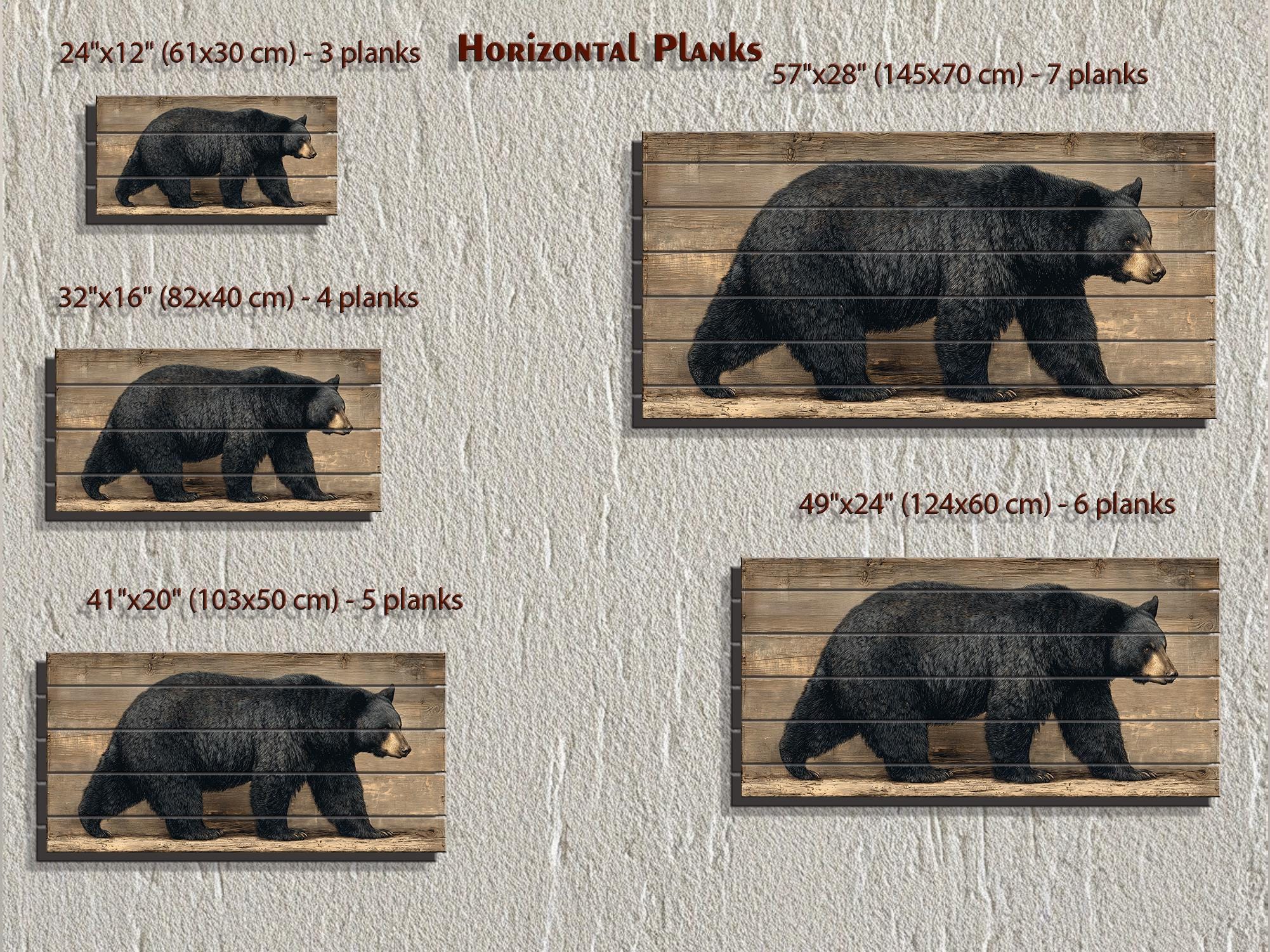 Walking Black Bear Large Horizontal Wood Wall Art For  Rustic Cabin Or Hunting Lodge Decor