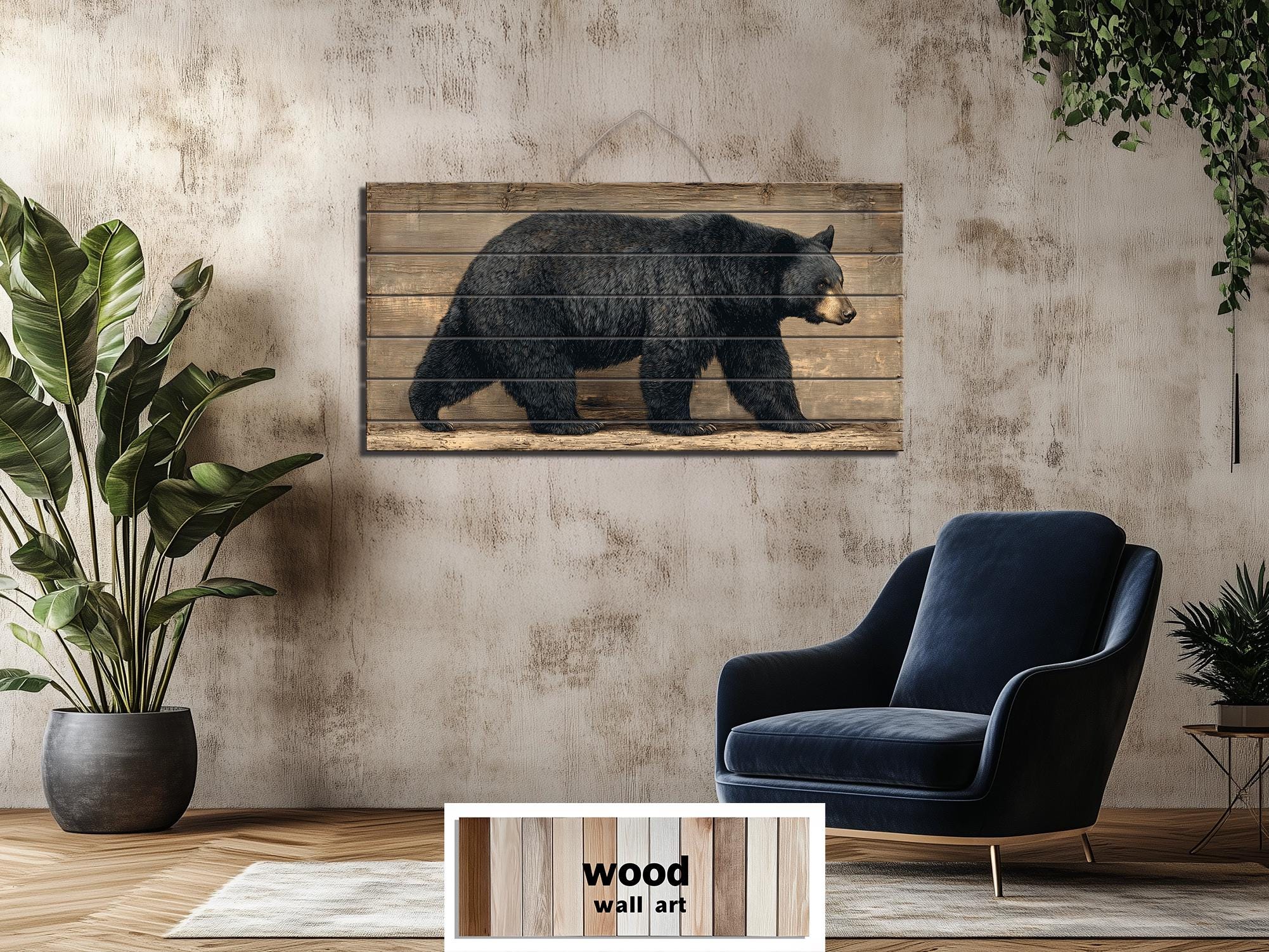 Walking Black Bear Large Horizontal Wood Wall Art For  Rustic Cabin Or Hunting Lodge Decor