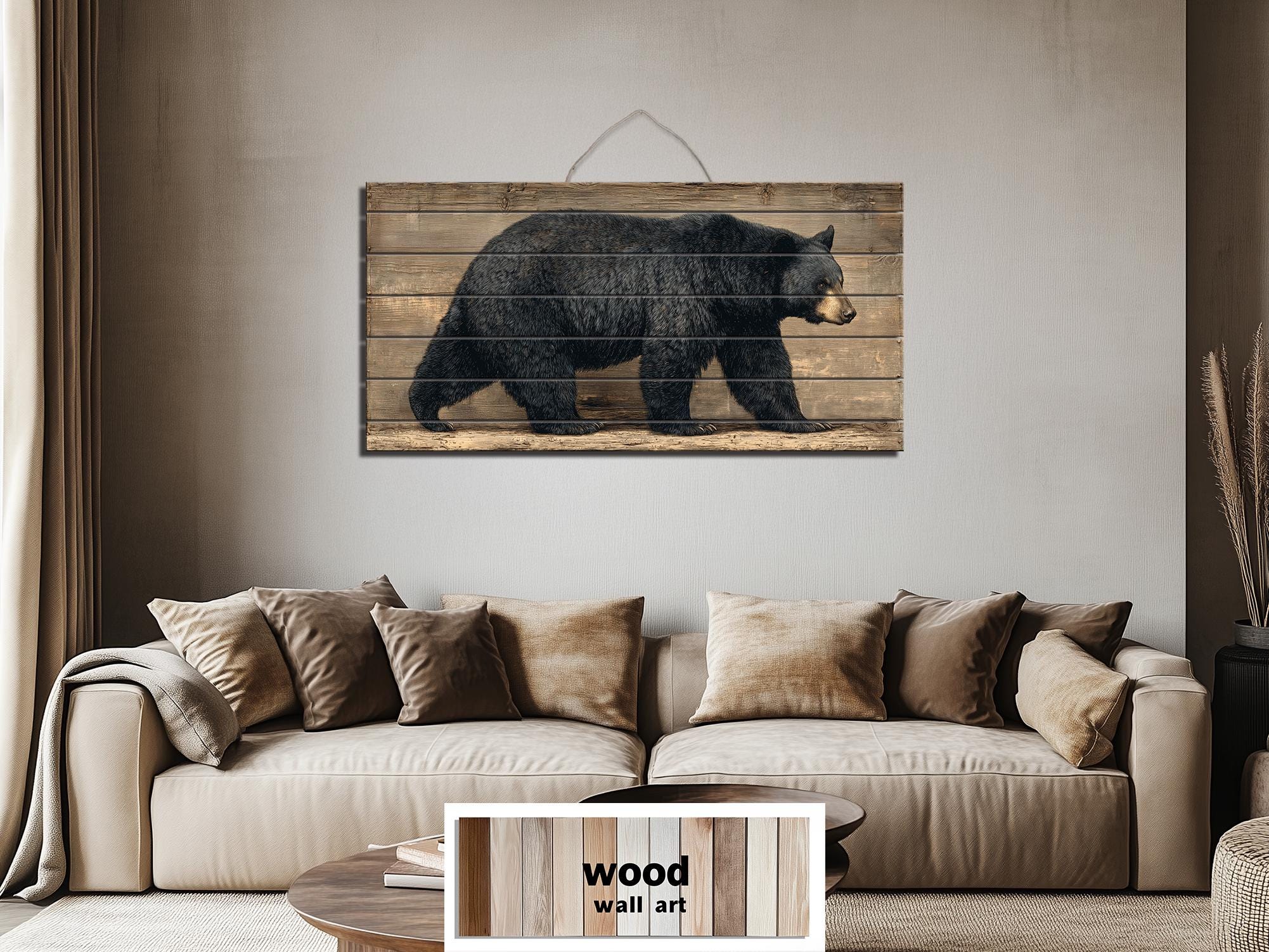 Walking Black Bear Large Horizontal Wood Wall Art For  Rustic Cabin Or Hunting Lodge Decor