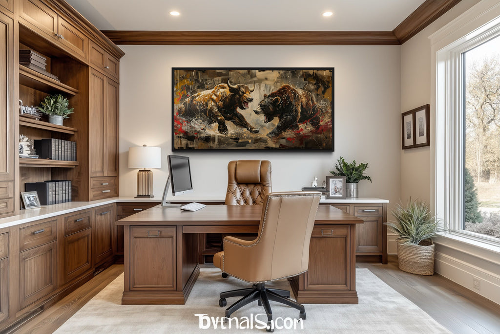 Wall Street Bull Fighting Bear Graffiti Painting Extra Large Canvas Wall Art