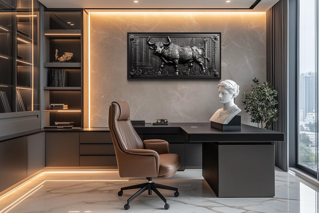 Wall Street Bull Wall Art - Powerful Charging Bull Canvas Print, New York Wall Street Office Decor Framed Canvas Wall Art