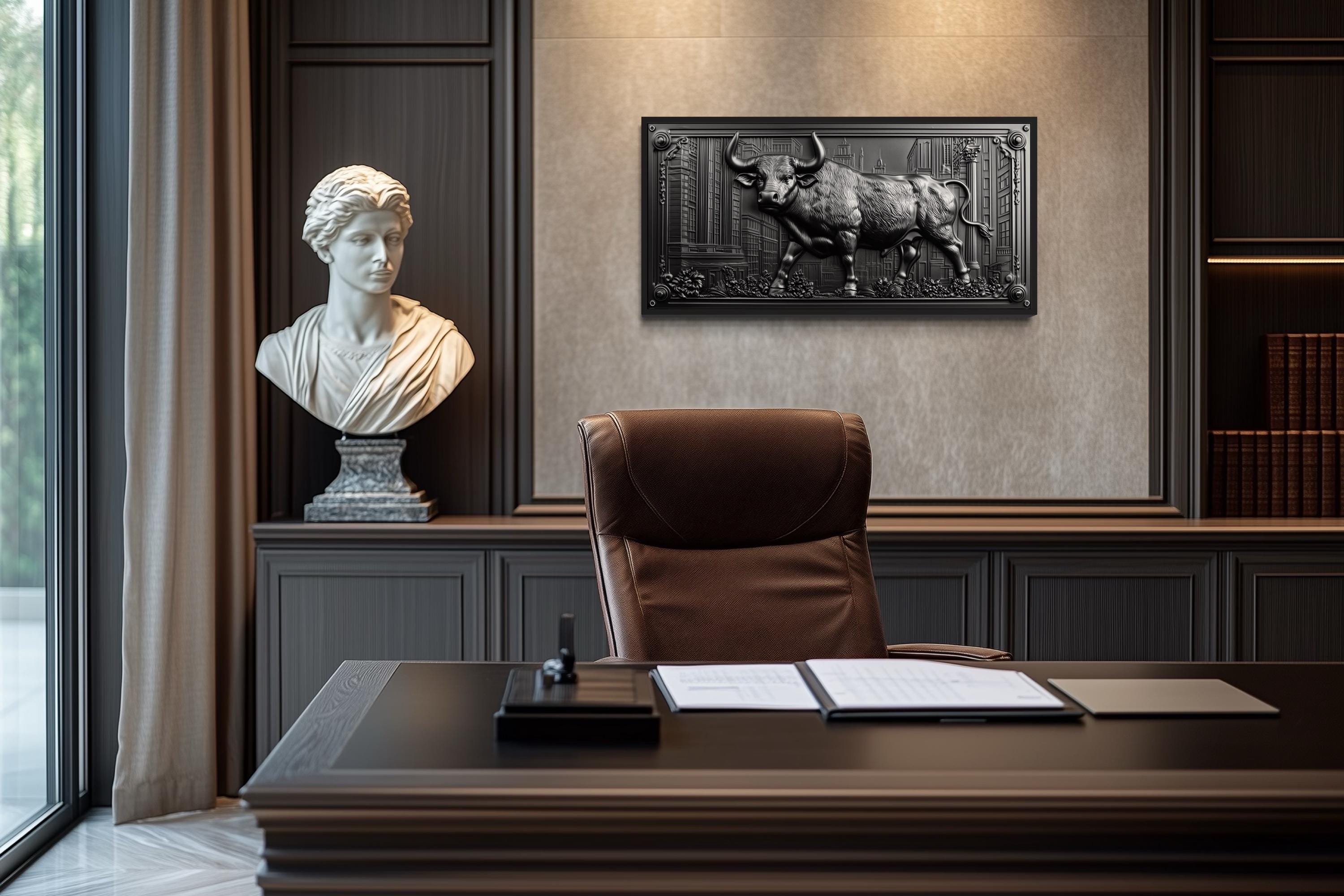 Wall Street Bull Wall Art - Powerful Charging Bull Canvas Print, New York Wall Street Office Decor Framed Canvas Wall Art