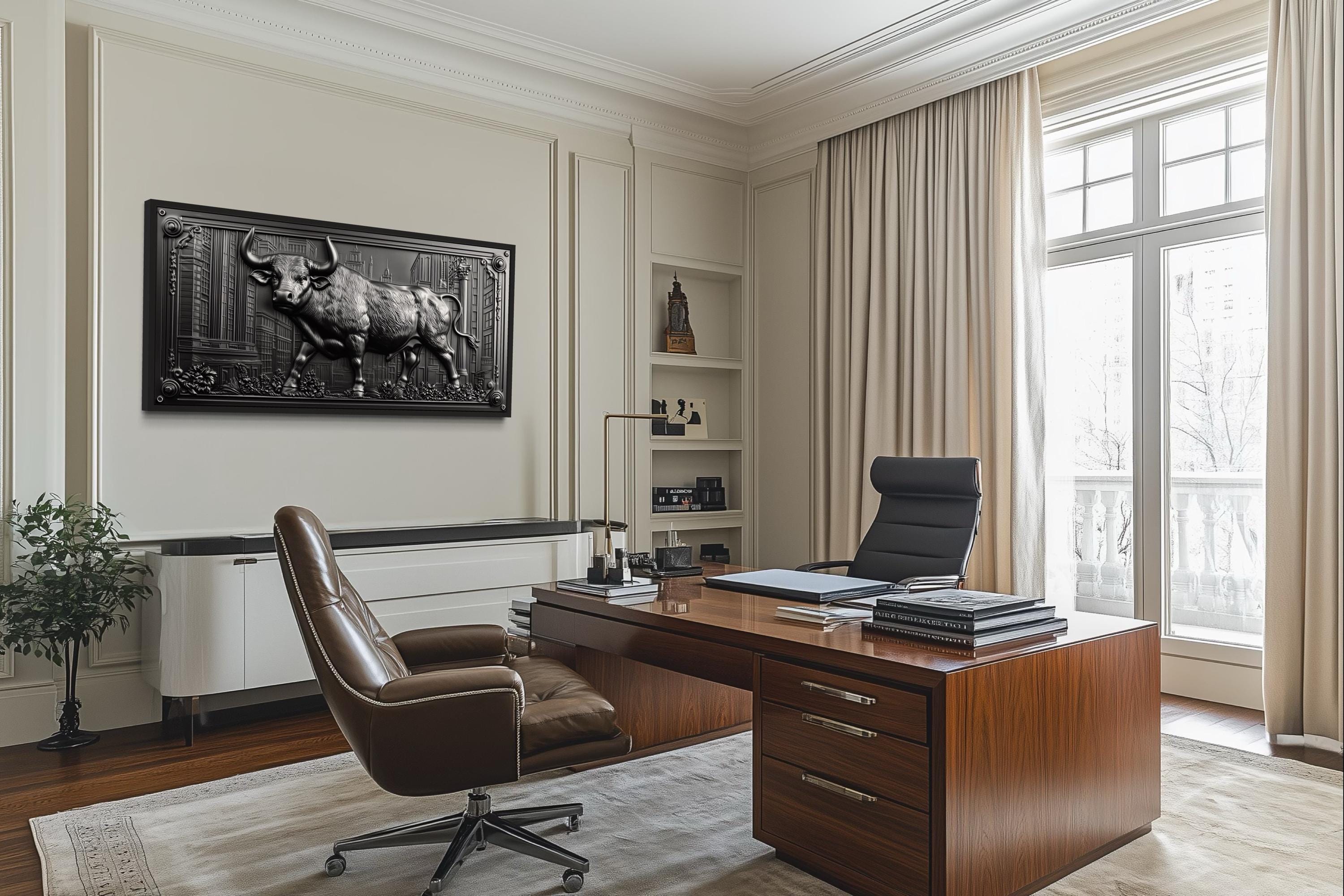 Wall Street Bull Wall Art - Powerful Charging Bull Canvas Print, New York Wall Street Office Decor Framed Canvas Wall Art