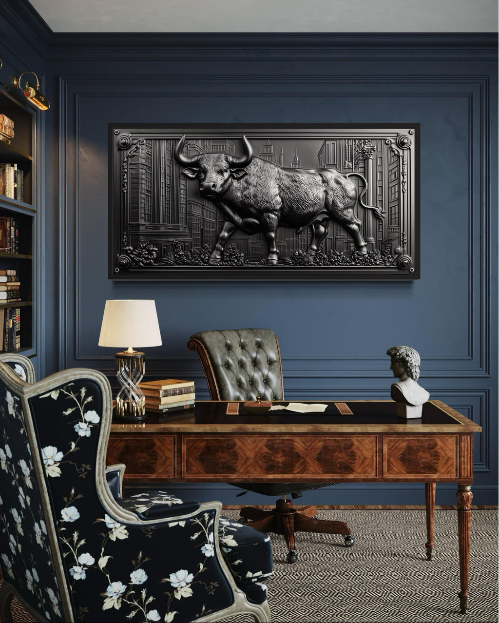 Wall Street Bull Wall Art - Powerful Charging Bull Canvas Print, New York Wall Street Office Decor Framed Canvas Wall Art