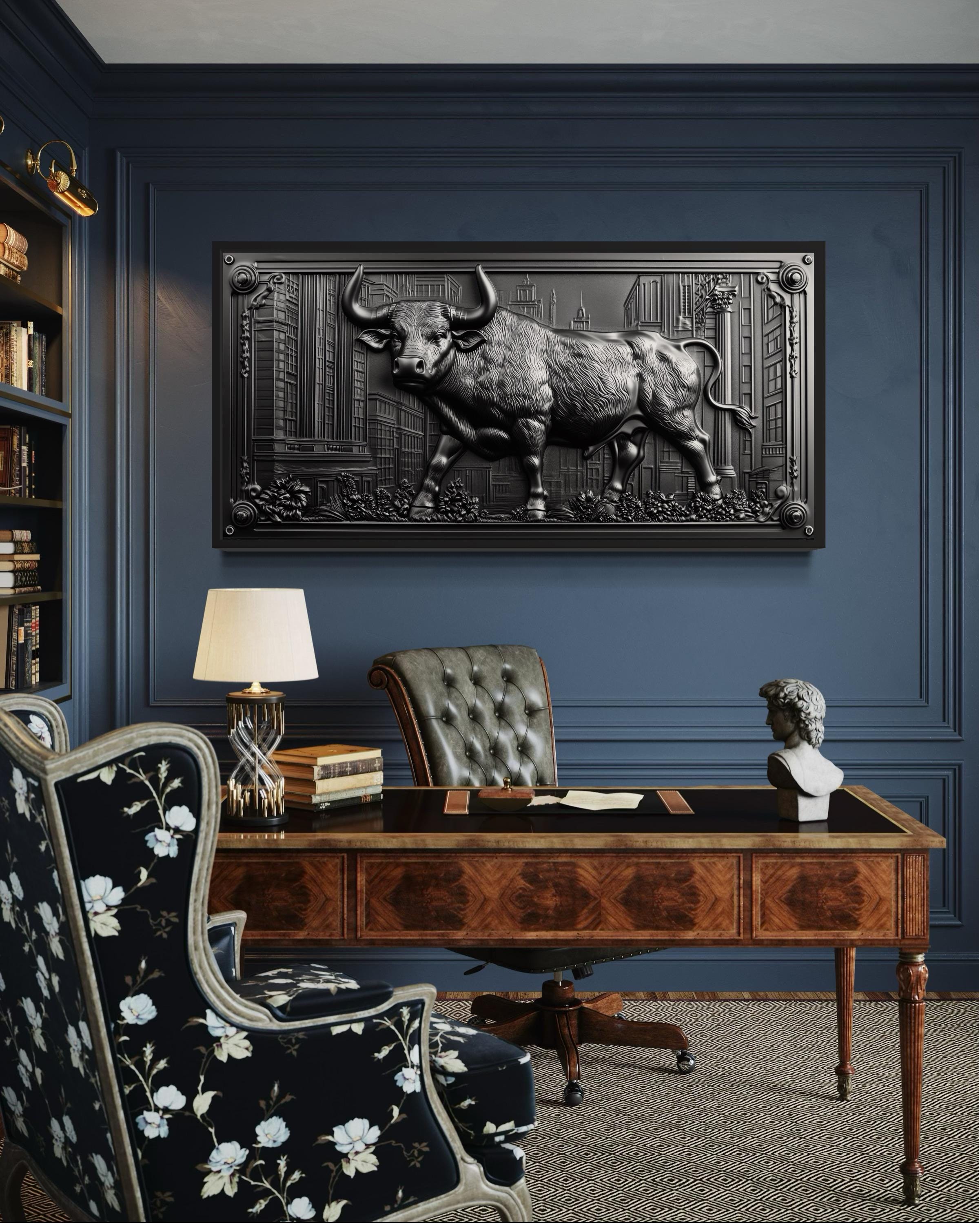 Wall Street Bull Wall Art - Powerful Charging Bull Canvas Print, New York Wall Street Office Decor Framed Canvas Wall Art