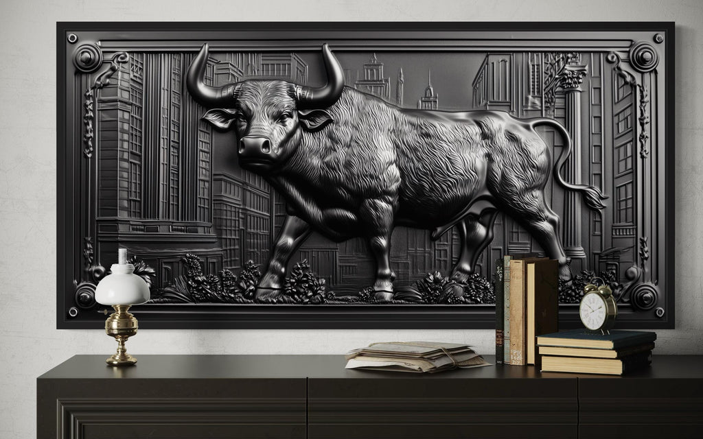 Wall Street Bull Wall Art - Powerful Charging Bull Canvas Print, New York Wall Street Office Decor Framed Canvas Wall Art