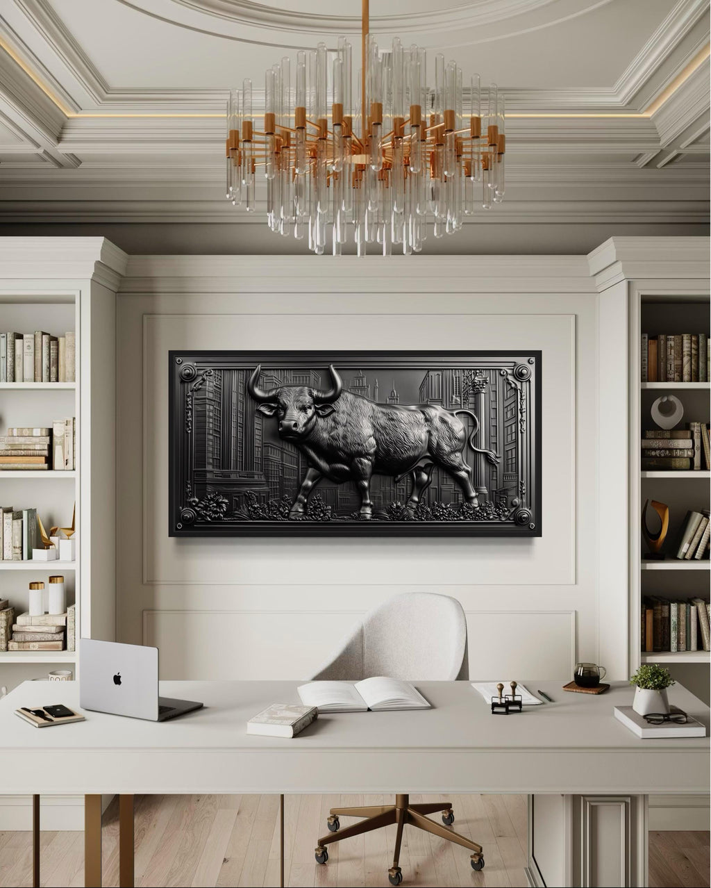 Wall Street Bull Wall Art - Powerful Charging Bull Canvas Print, New York Wall Street Office Decor Framed Canvas Wall Art