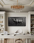 Wall Street Bull Wall Art - Powerful Charging Bull Canvas Print, New York Wall Street Office Decor Framed Canvas Wall Art