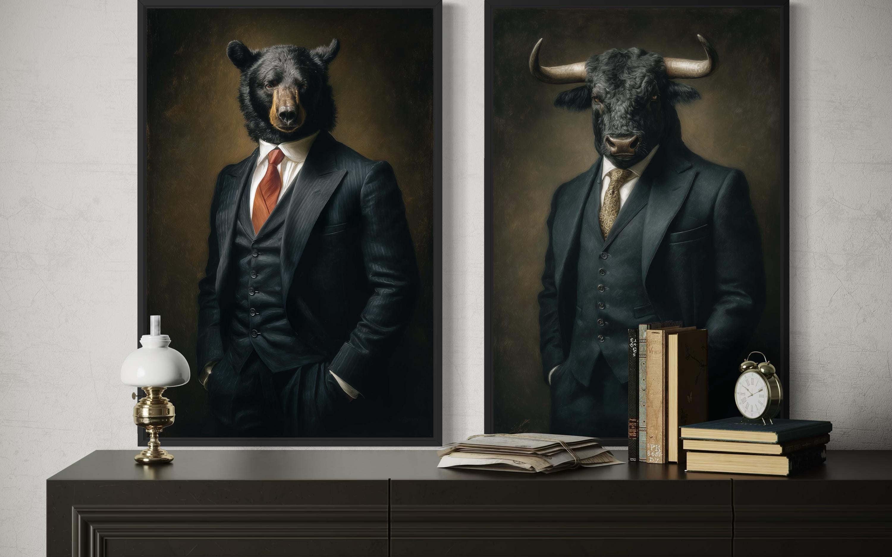 Wall Street Canvas Print - Bull And Bear Art Set | Executive Office Decor