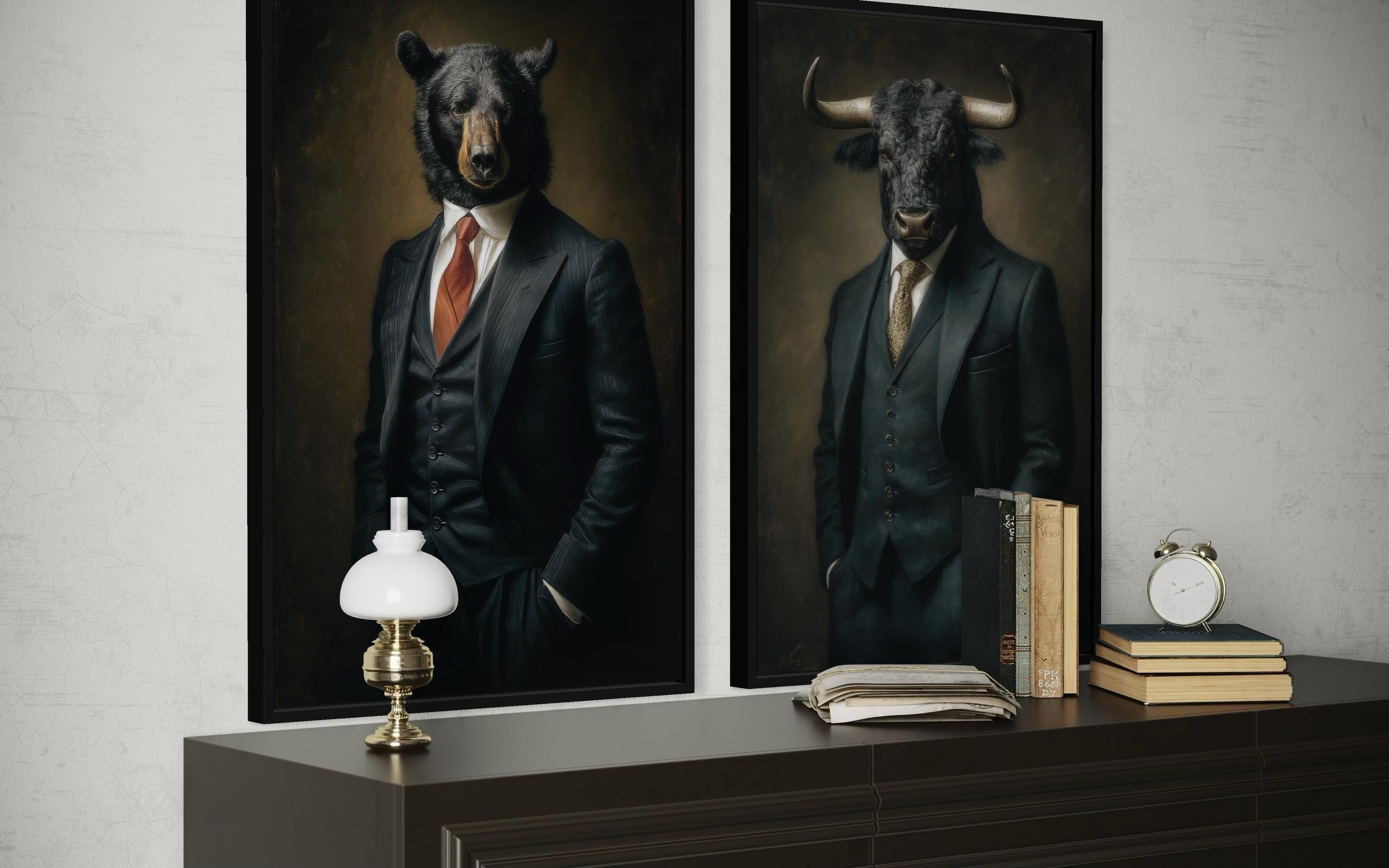 Wall Street Canvas Print - Bull And Bear Art Set | Executive Office Decor