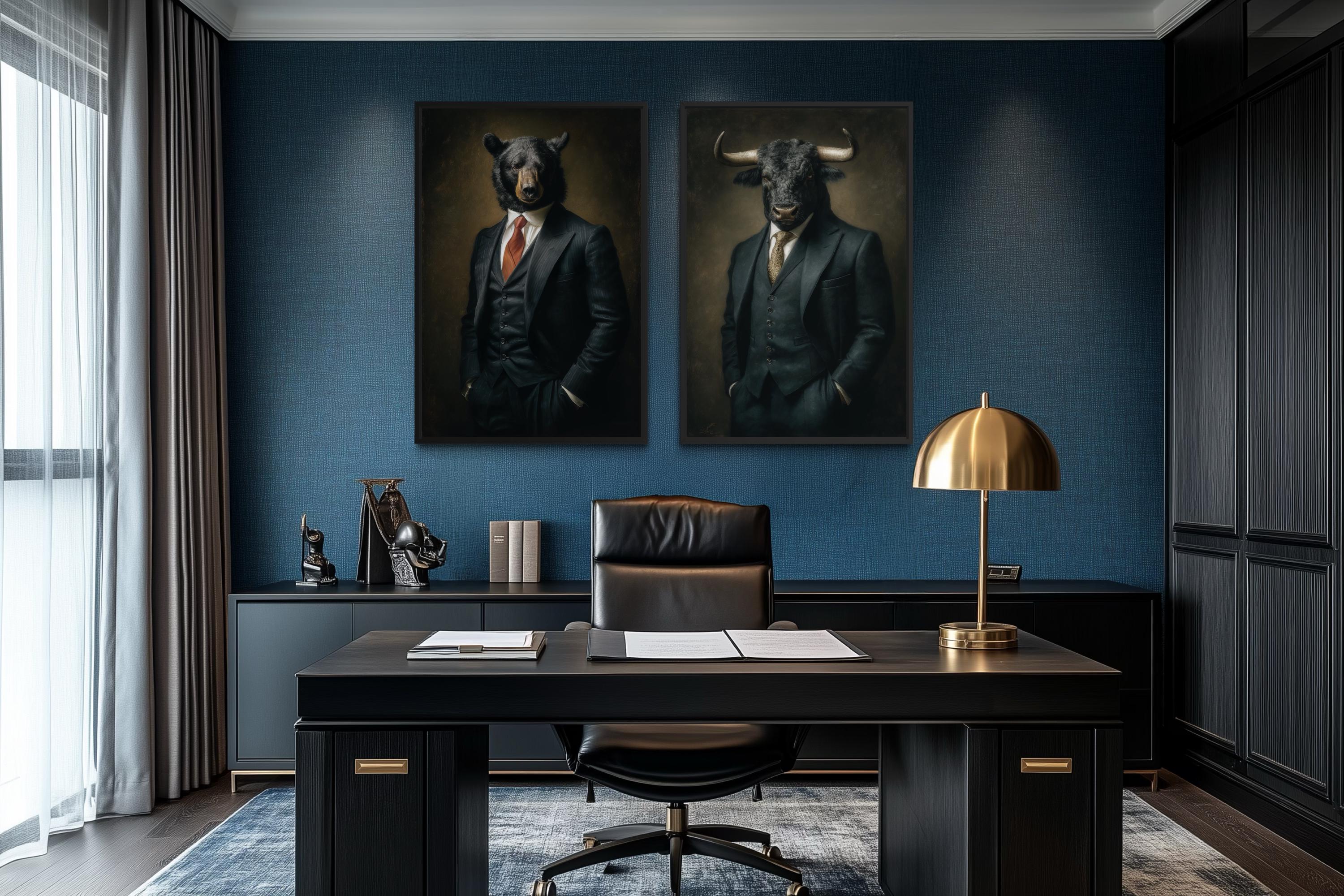 Wall Street Canvas Print - Bull And Bear Art Set | Executive Office Decor