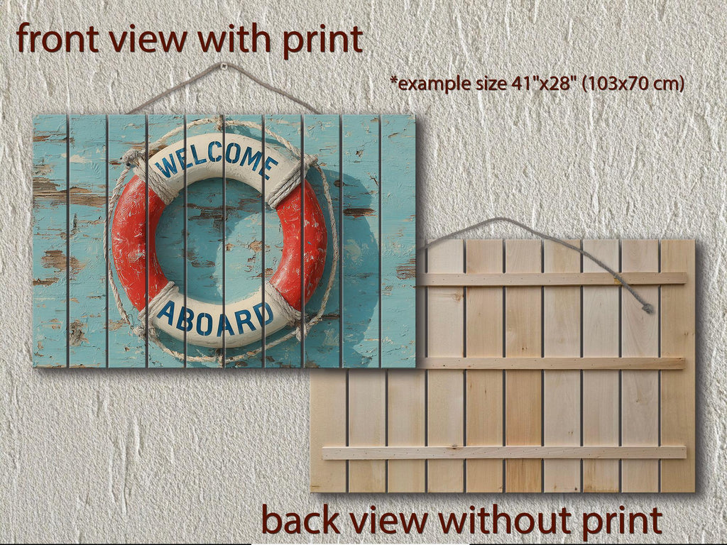Welcome Aboard Lifebuoy Distressed Wood Sign | Coastal Beach House Or Pool Sign Decor
