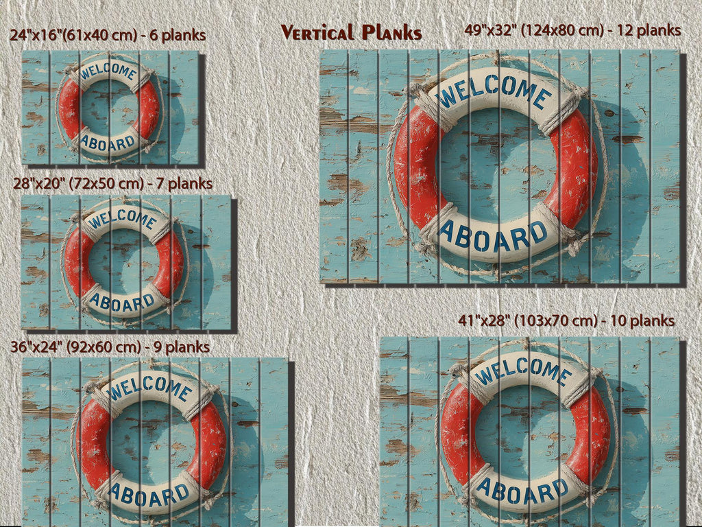 Welcome Aboard Lifebuoy Distressed Wood Sign | Coastal Beach House Or Pool Sign Decor