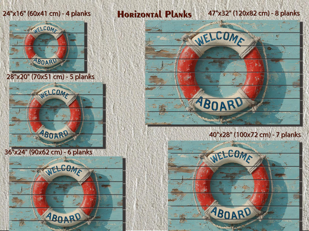 Welcome Aboard Lifebuoy Distressed Wood Sign | Coastal Beach House Or Pool Sign Decor