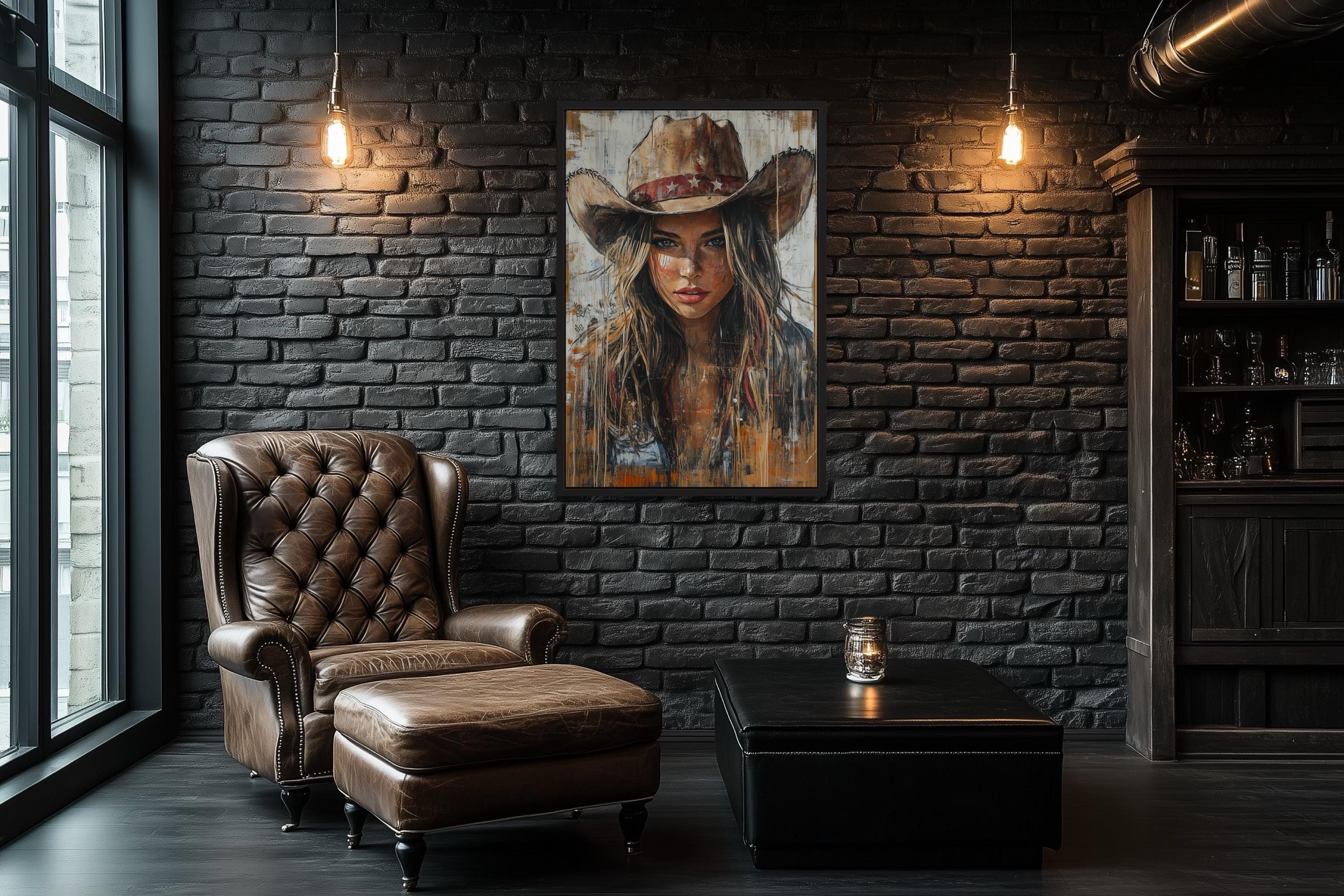 Western Cowgirl Rustic Framed Canvas Wall Art