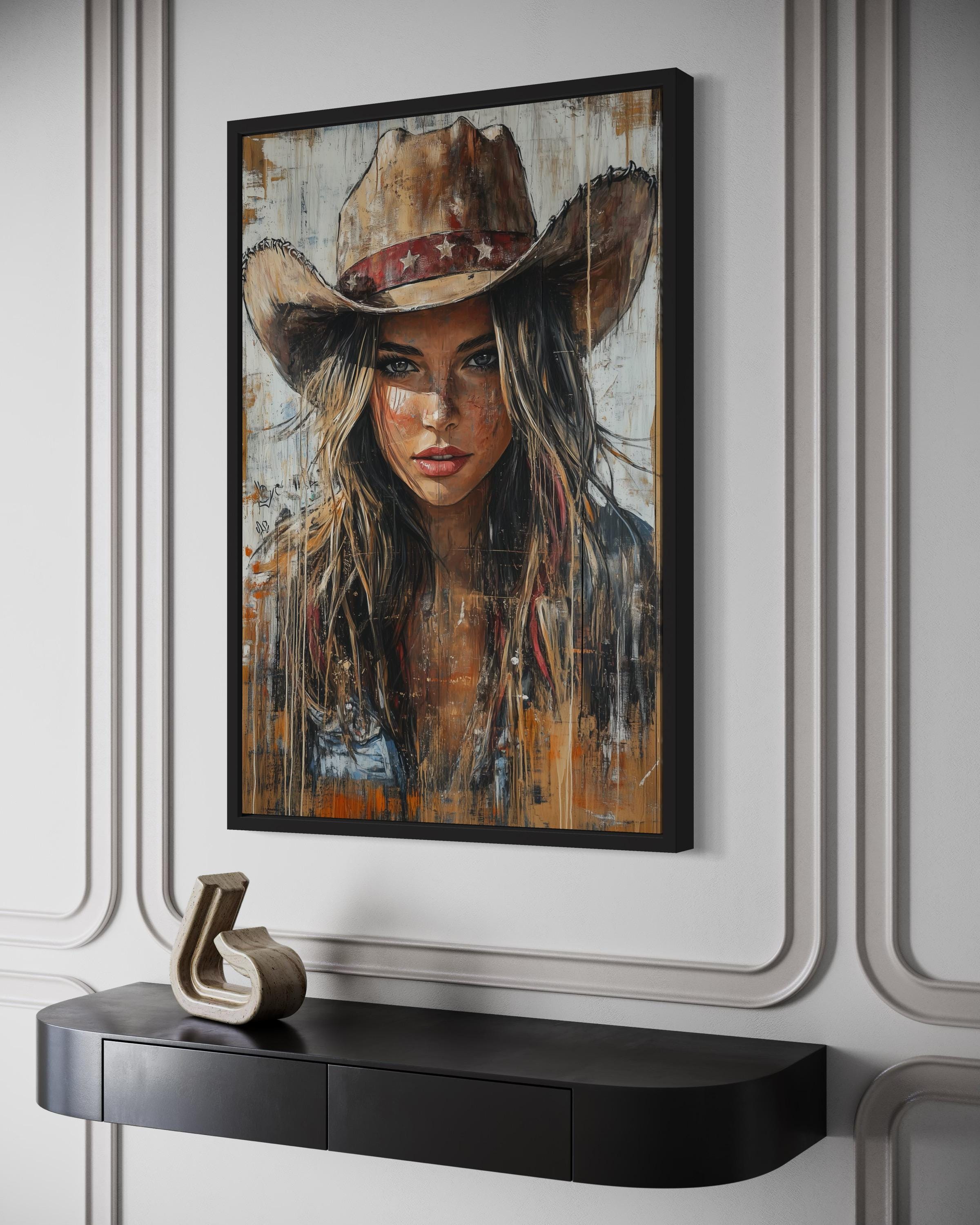 Western Cowgirl Rustic Framed Canvas Wall Art