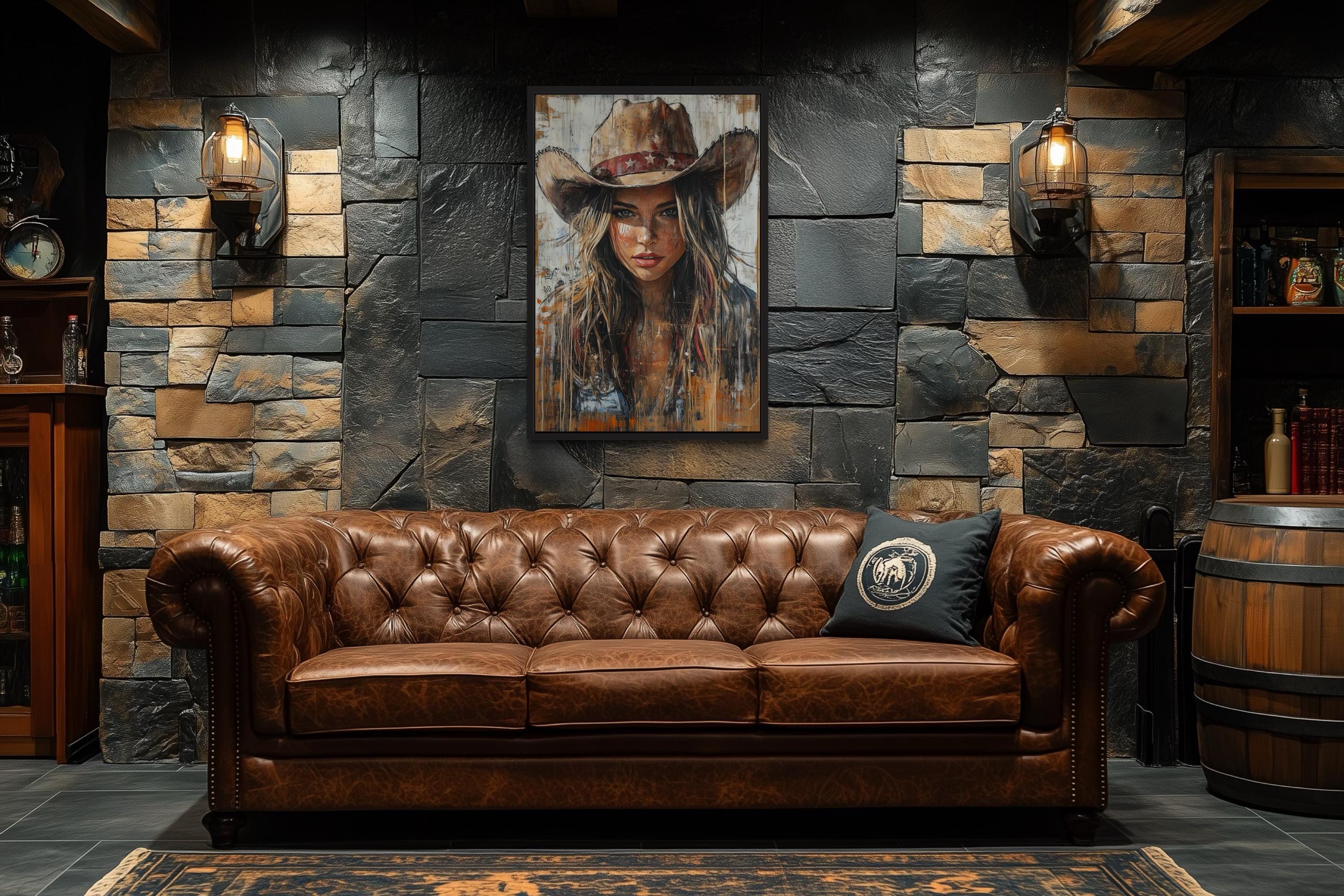 Western Cowgirl Rustic Framed Canvas Wall Art