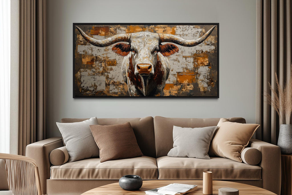 Western Longhorn Bull Extra Large Canvas Wall Art