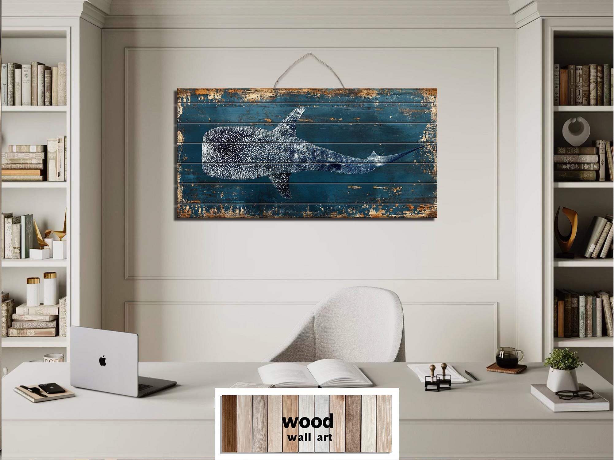 Whale Shark Distressed Wood Wall Art