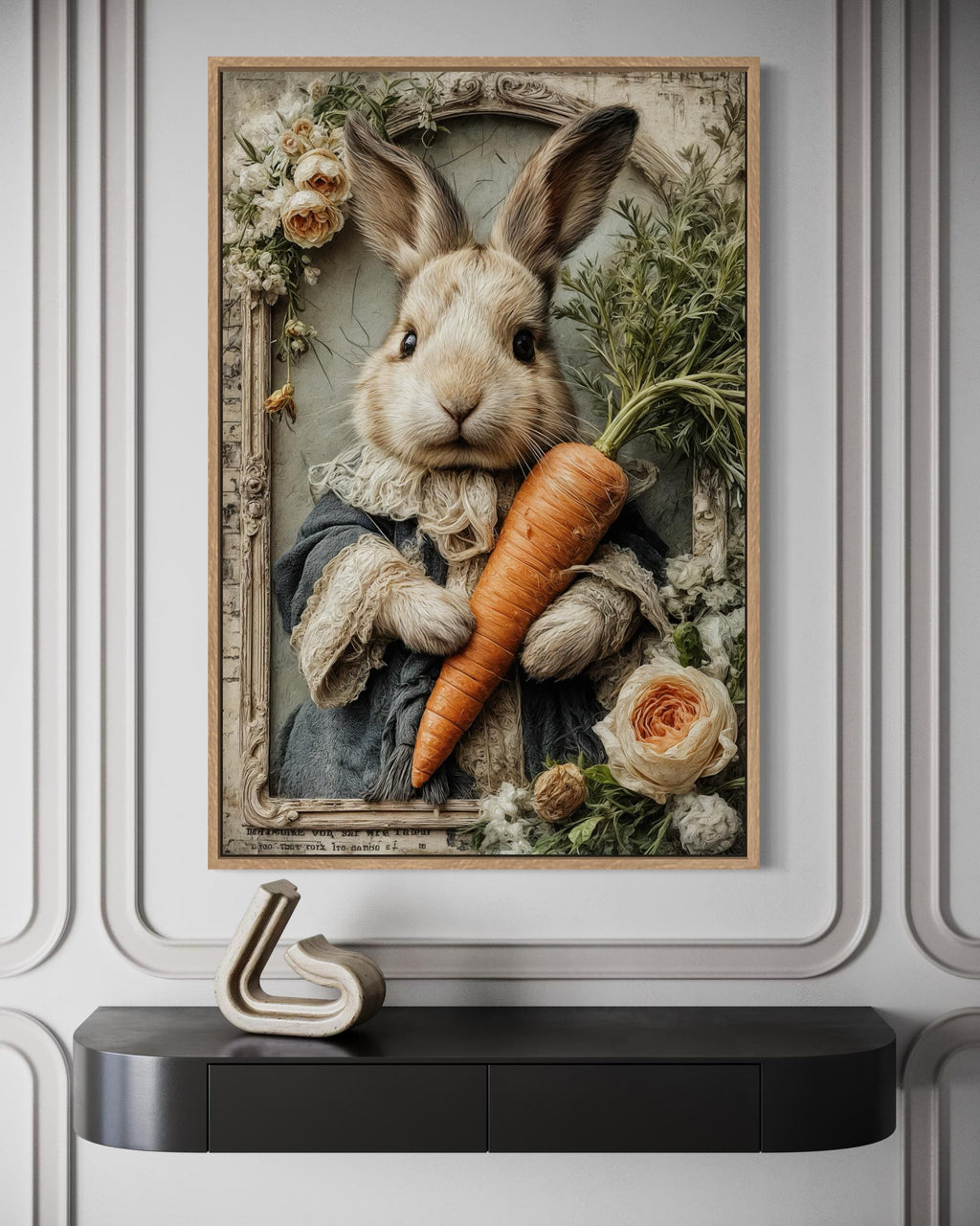Whimsical Floral Easter Bunny With Carrot Canvas Wall Art
