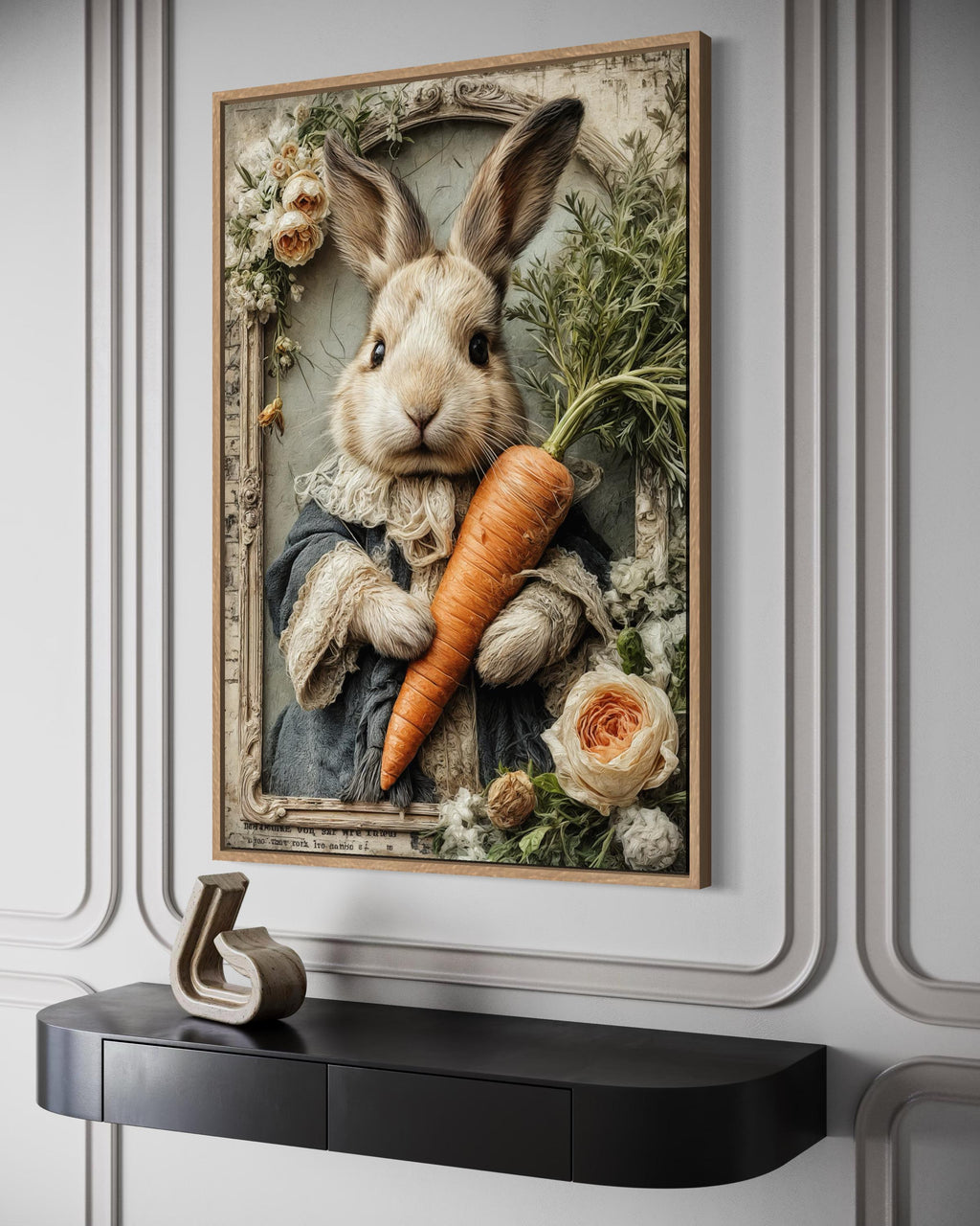 Whimsical Floral Easter Bunny With Carrot Canvas Wall Art