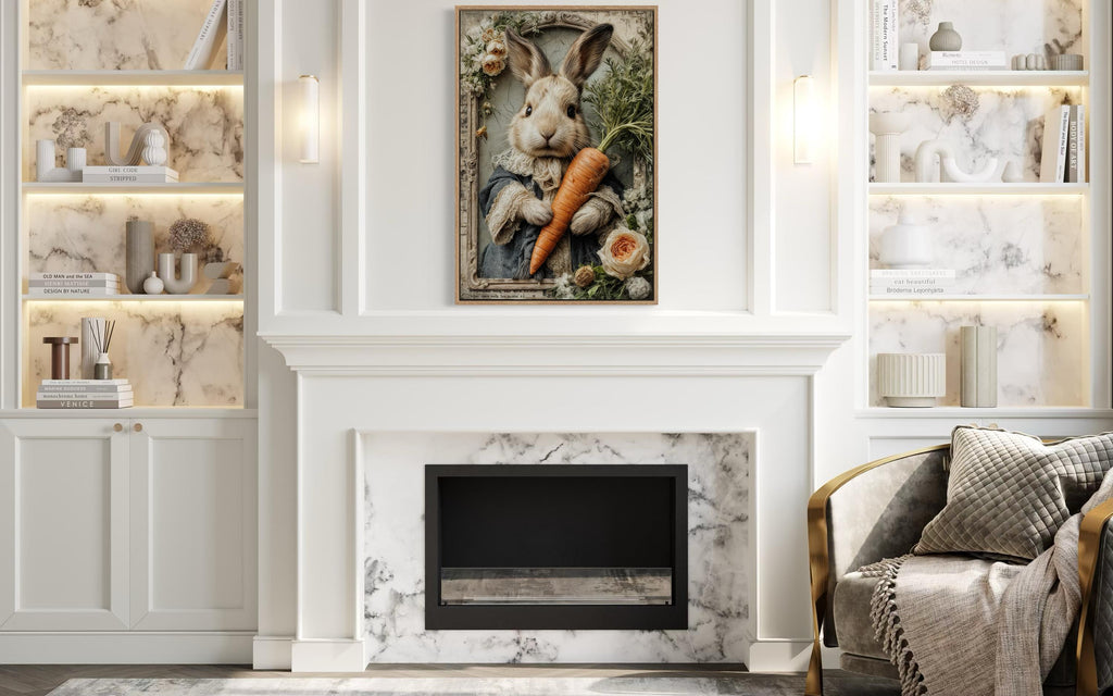 Whimsical Floral Easter Bunny With Carrot Canvas Wall Art