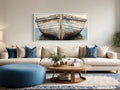 White Brown Rustic Old Boat Close Up Framed Canvas Wall Art For Lake House Decor