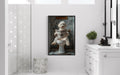 White Goldendoodle Dog On The Toilet Reading Newspaper Picture