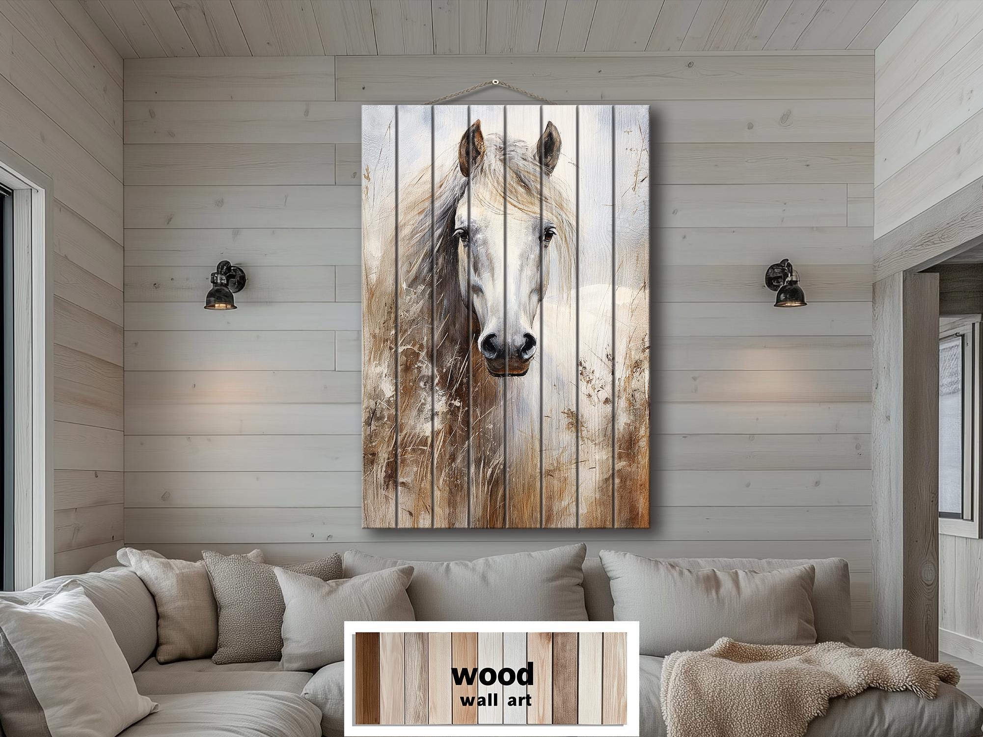 White Horse Distressed Wood Wall Art