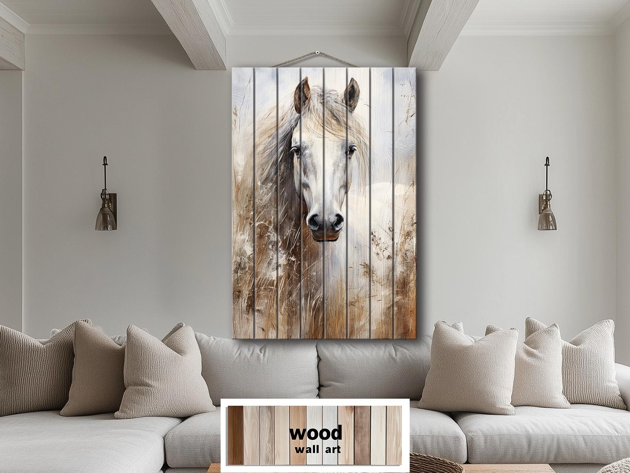 White Horse Distressed Wood Wall Art