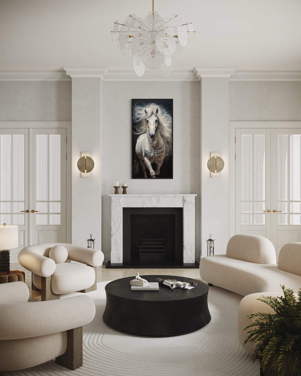 White Horse Wall Art | Vertical Canvas Print - Modern Minimalist Equestrian Decor