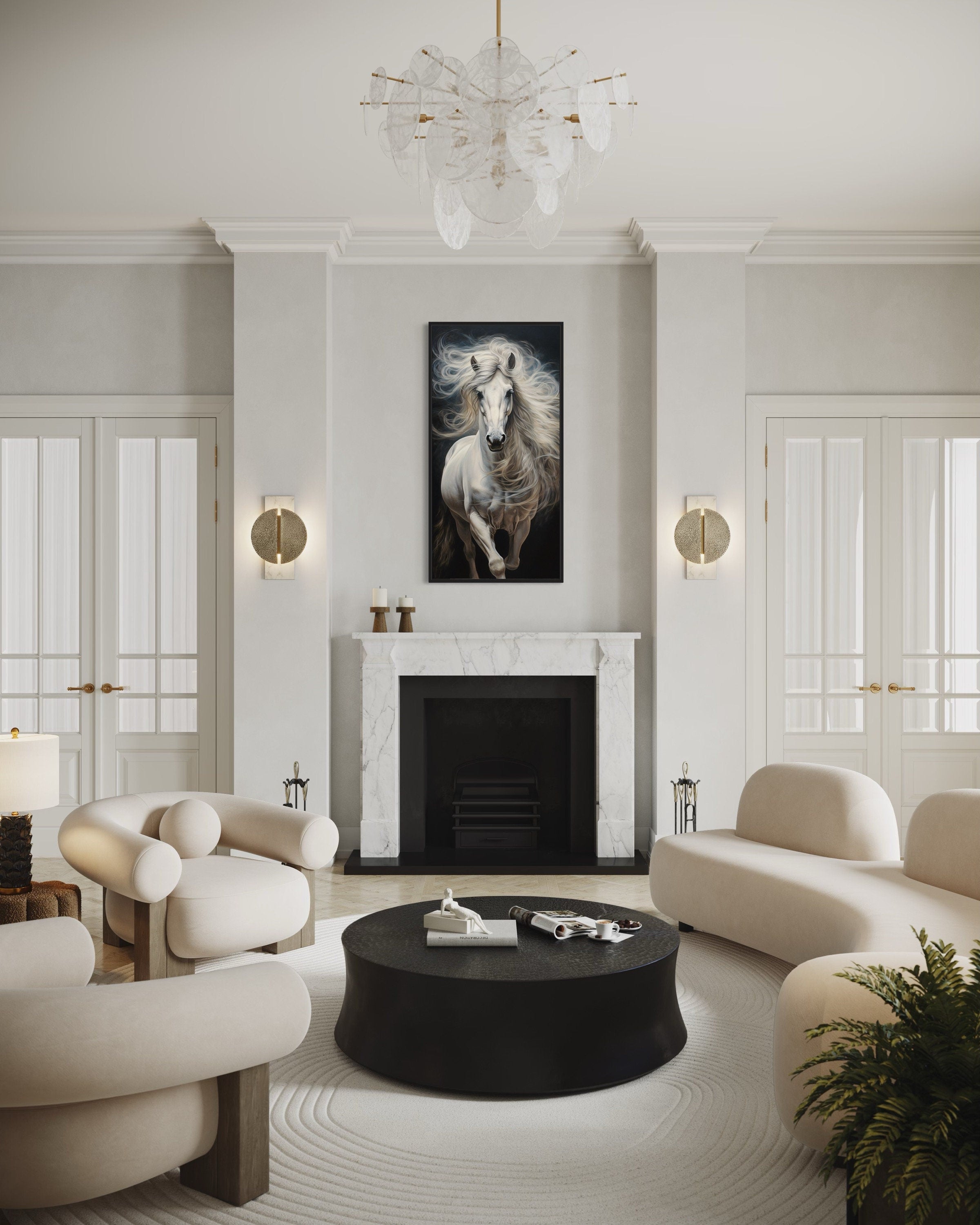 White Horse Wall Art | Vertical Canvas Print - Modern Minimalist Equestrian Decor