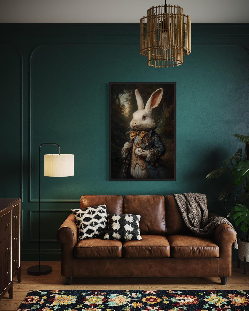 White Rabbit Victorian Portrait Framed Canvas Wall Art