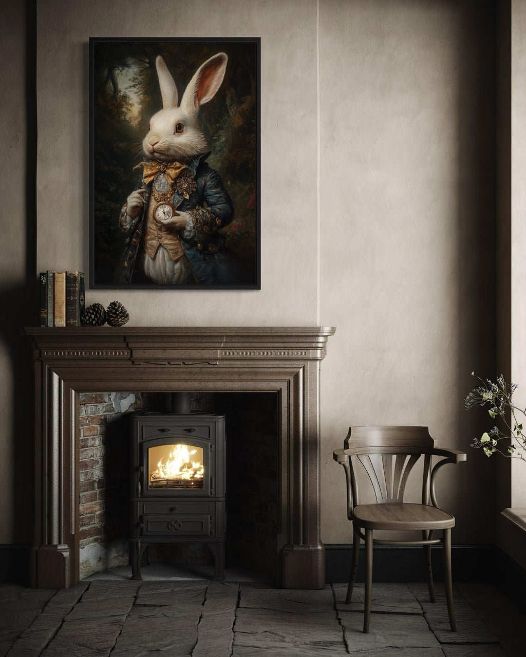 White Rabbit Victorian Portrait Framed Canvas Wall Art