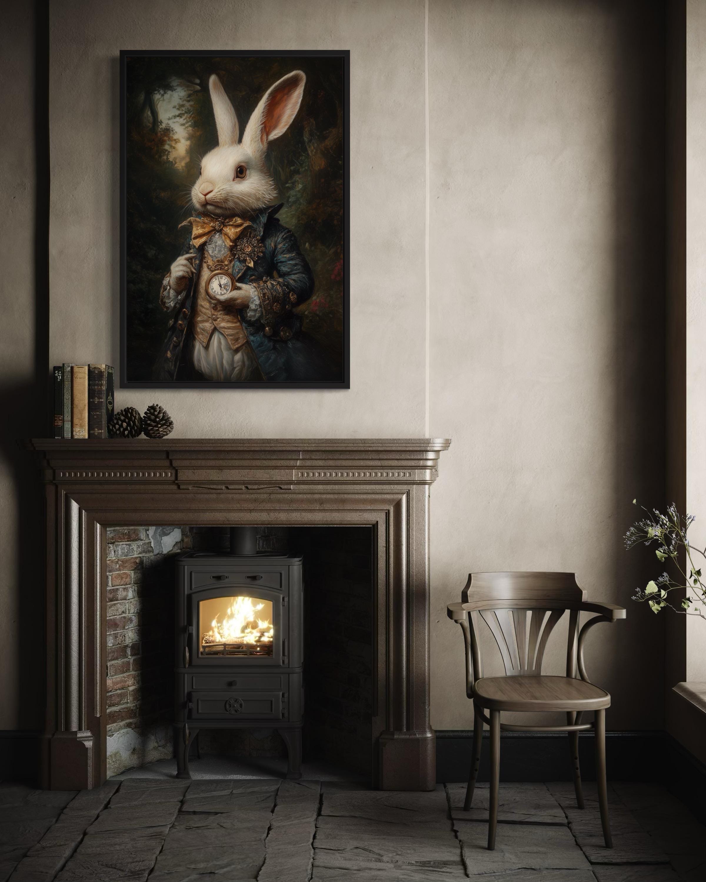 White Rabbit Victorian Portrait Framed Canvas Wall Art