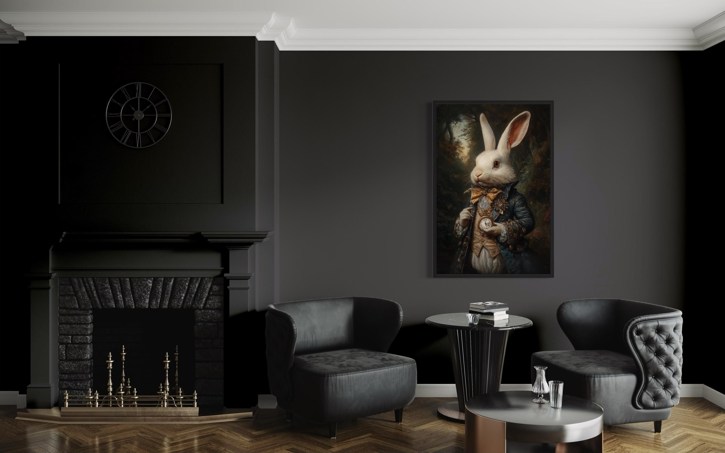 White Rabbit Victorian Portrait Framed Canvas Wall Art