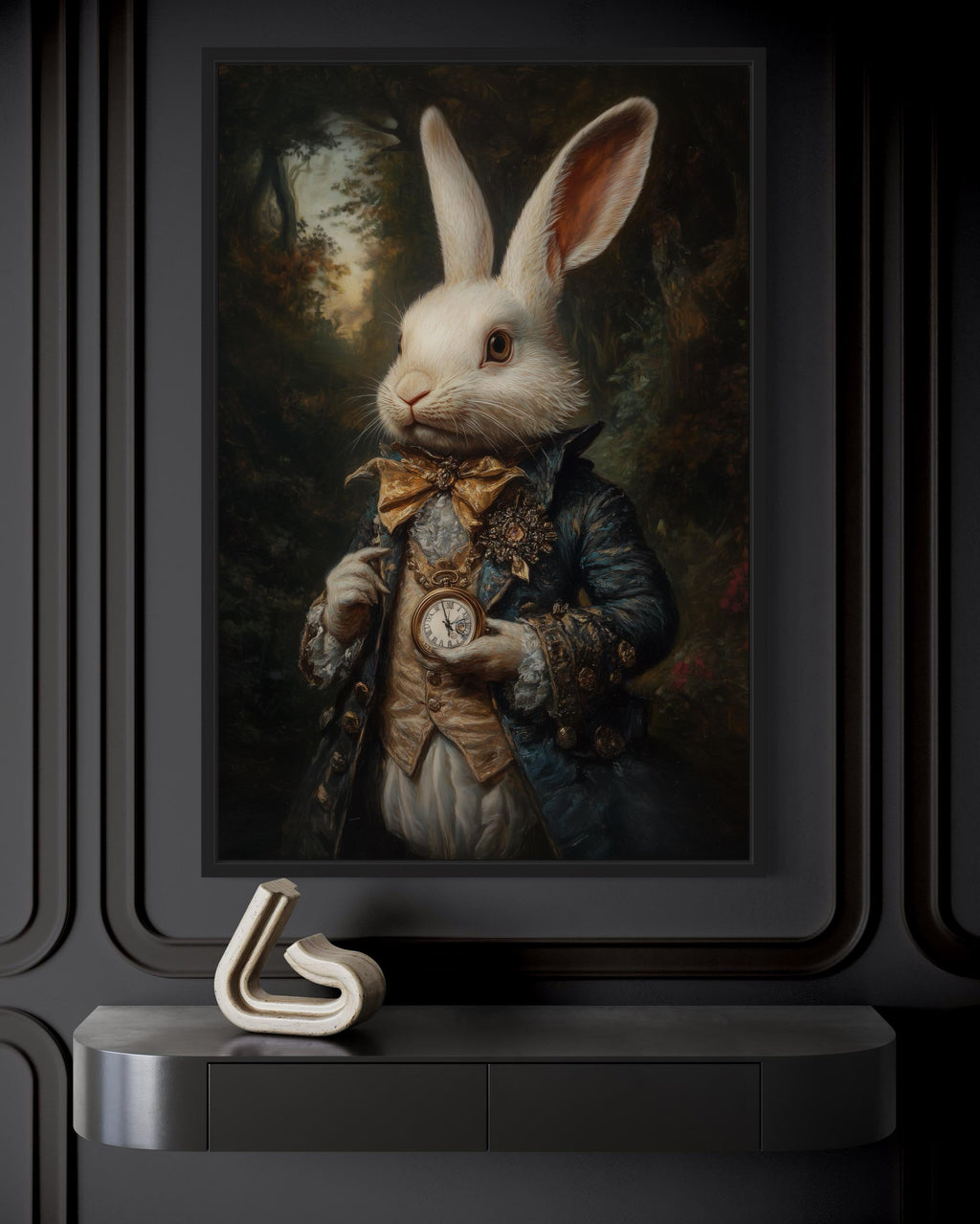 White Rabbit Victorian Portrait Framed Canvas Wall Art
