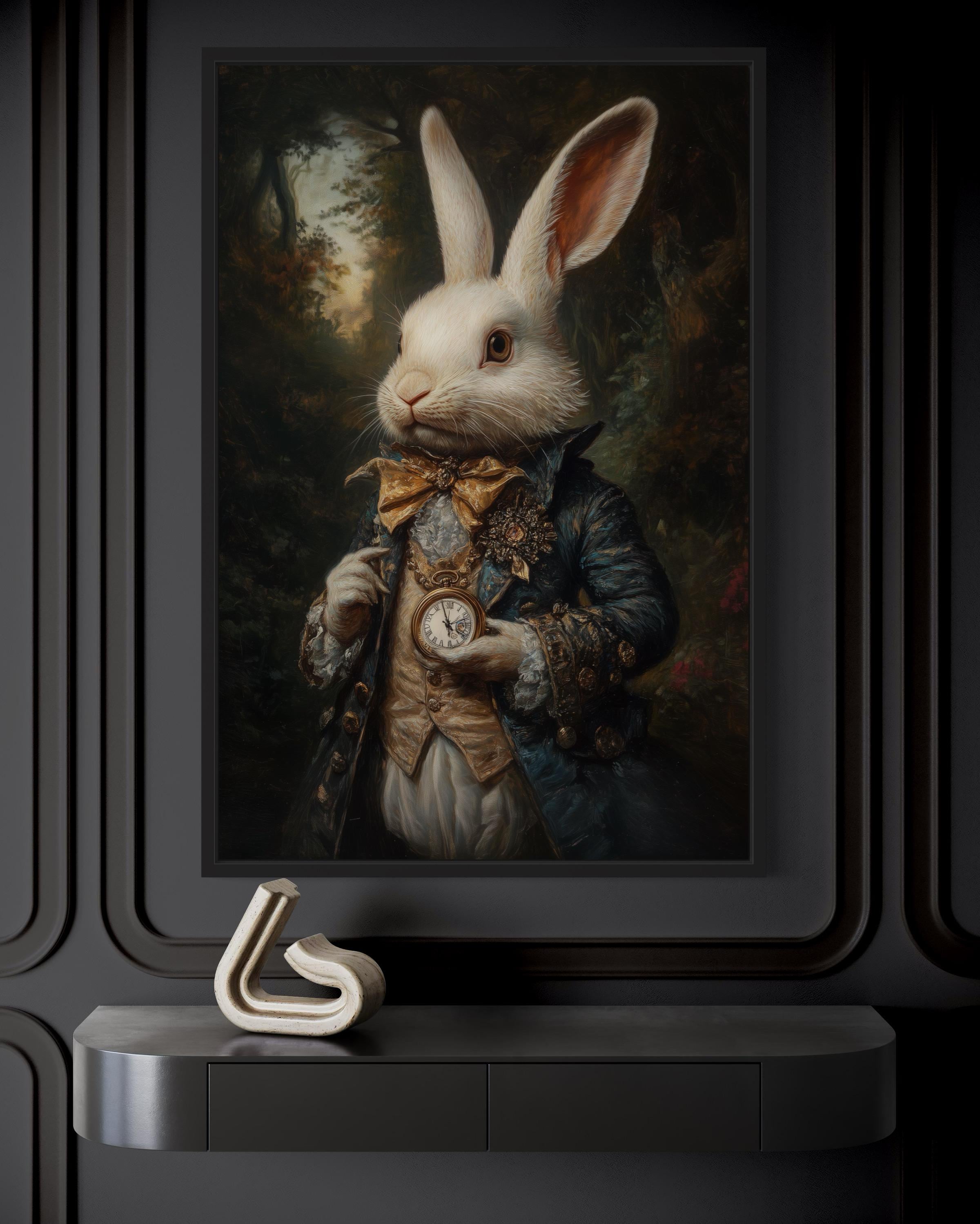 White Rabbit Victorian Portrait Framed Canvas Wall Art