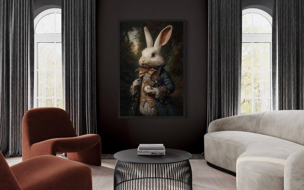 White Rabbit Victorian Portrait Framed Canvas Wall Art