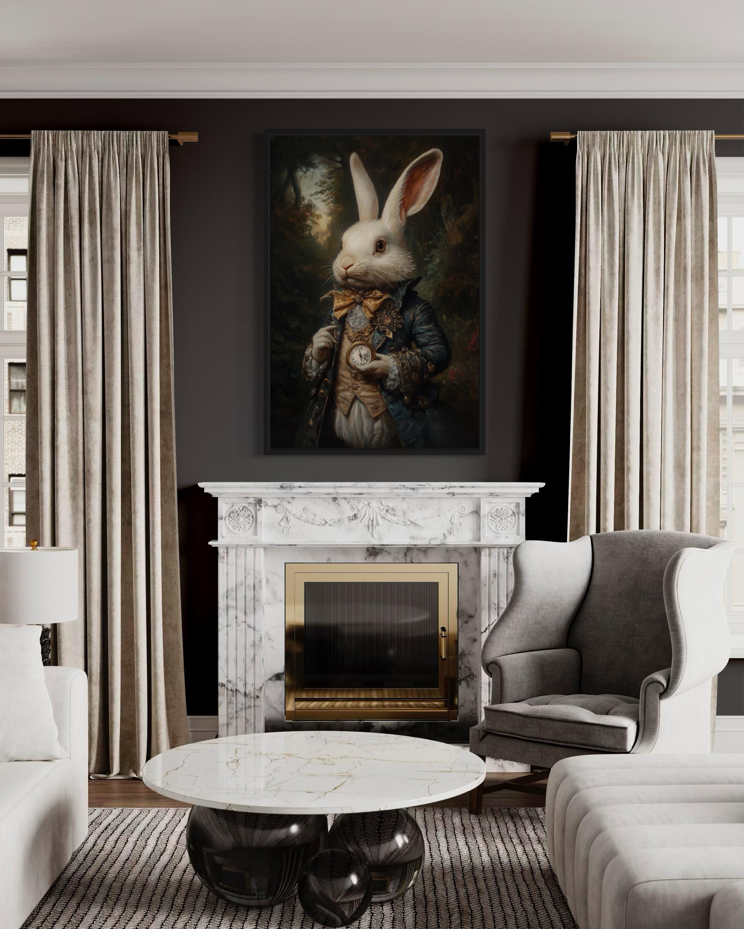 White Rabbit Victorian Portrait Framed Canvas Wall Art