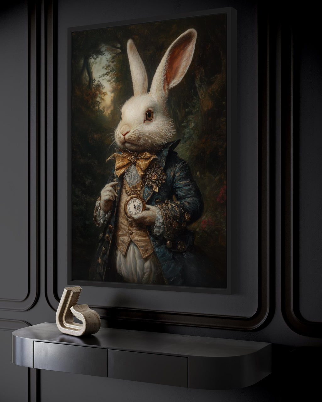White Rabbit Victorian Portrait Framed Canvas Wall Art