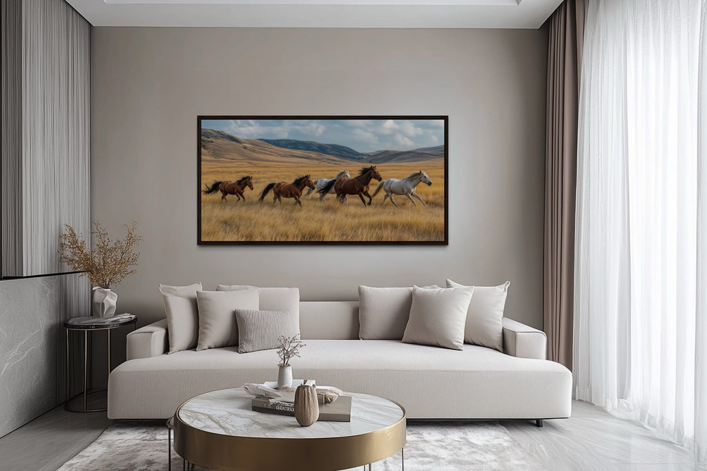 Wild Horses Wall Art – Galloping Horse Canvas Print | Rustic Framed Decor