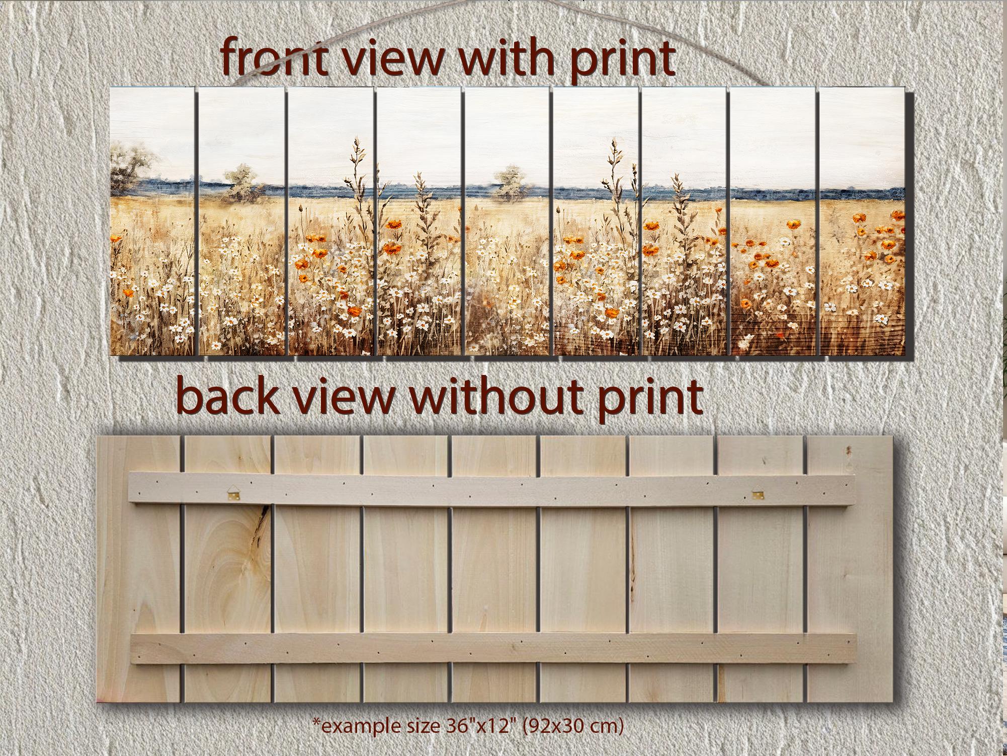 Wildflower Field Long Horizontal Rustic Distressed Wood Wall Art