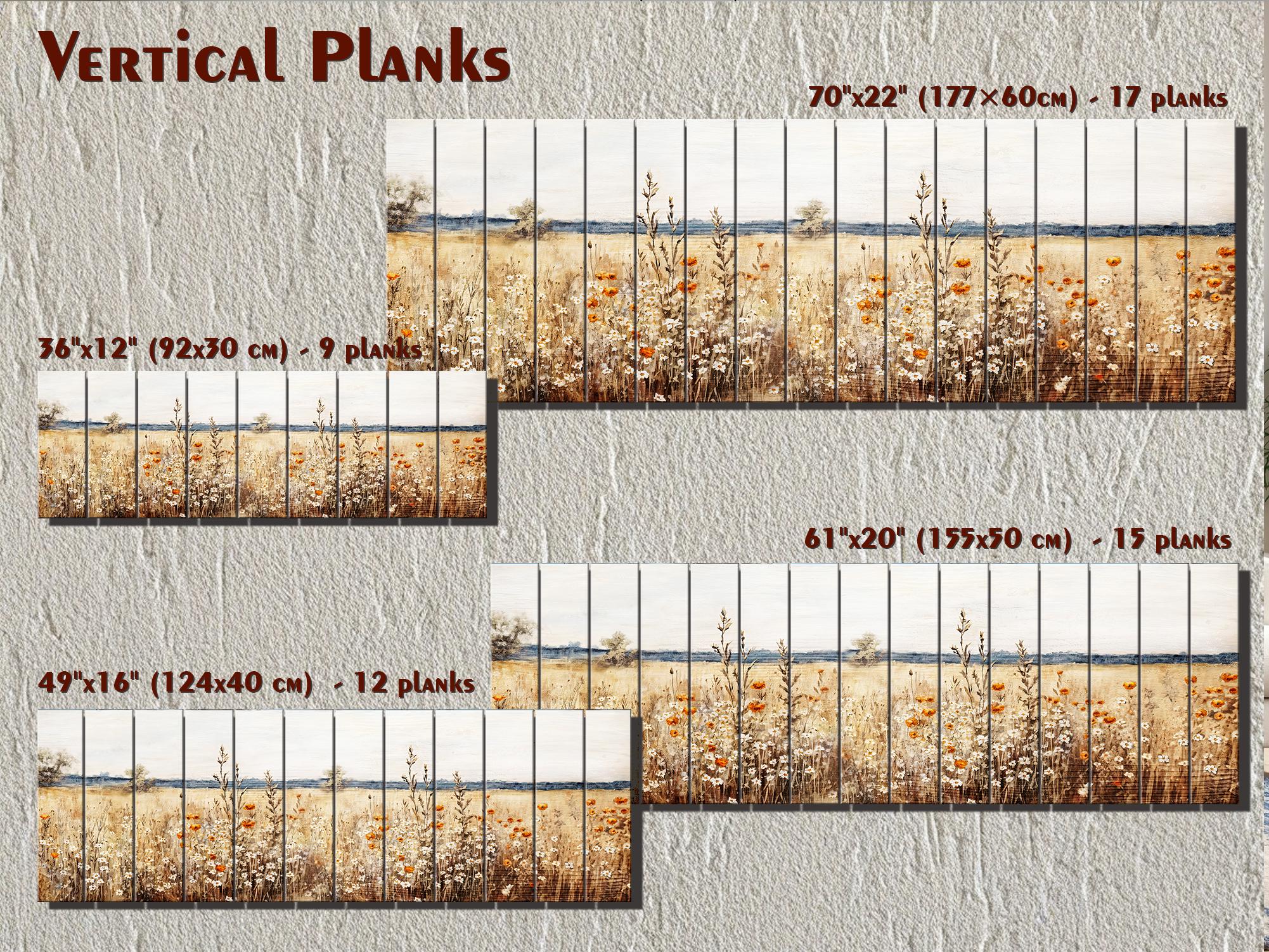 Wildflower Field Long Horizontal Rustic Distressed Wood Wall Art