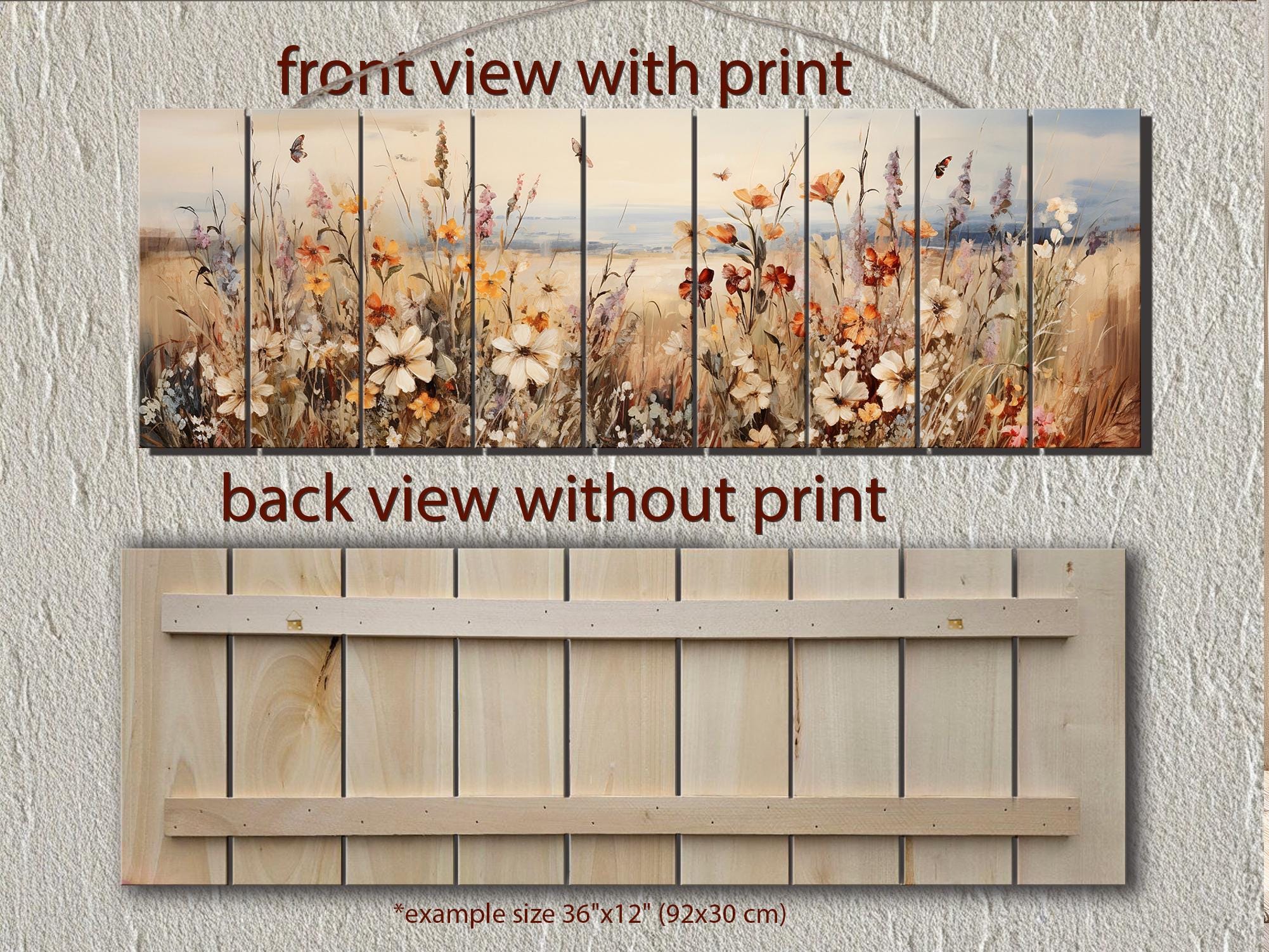Wildflower Field Wall Art - Distressed Painting Print On for Cottagecore Farmhouse Decor