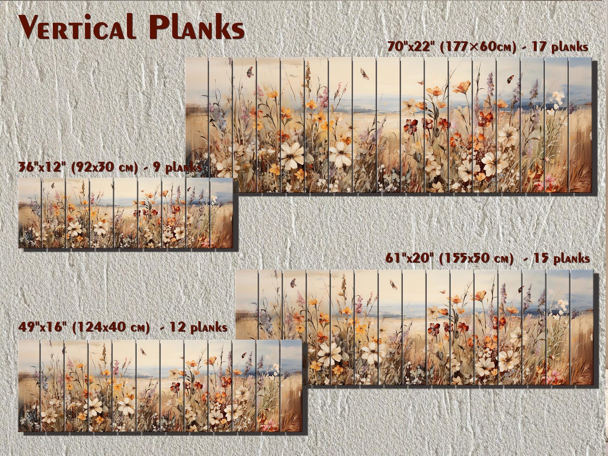 Wildflower Field Wall Art - Distressed Painting Print On for Cottagecore Farmhouse Decor